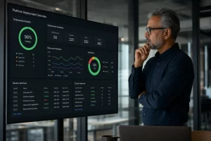 Senior data architect reviewing AWS Databricks deployment dashboard — EliteSquad.ai